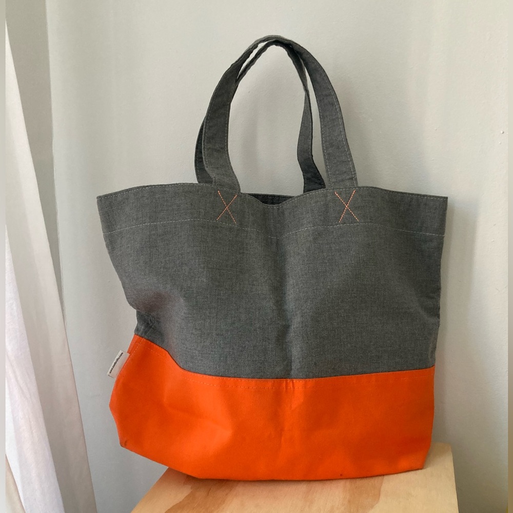 Sunbrella large orange and gray beach bag tote
